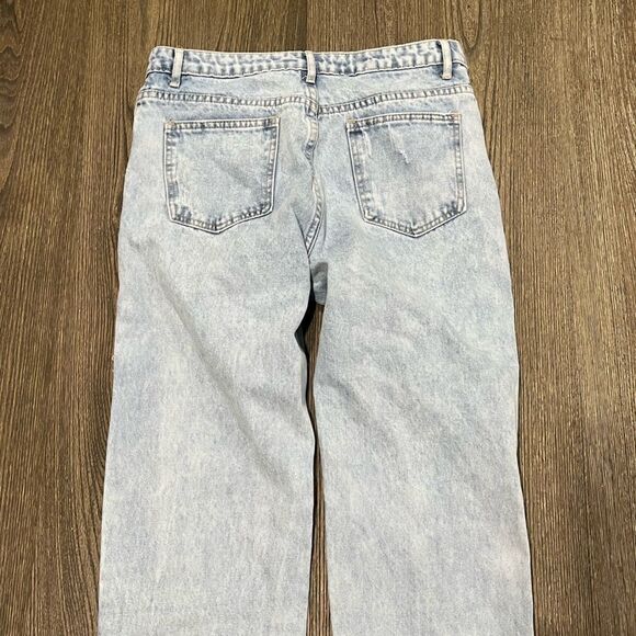 Shein Straight Jeans Distressed Denim Cotton Blend 5-Pockets Light Wash Medium - Picture 11 of 11